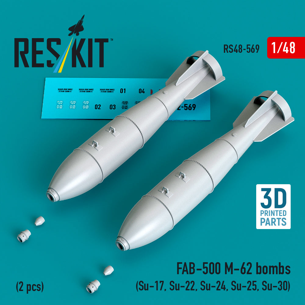FAB-500 M-62 bombs (2 pcs) (Su-17, Su-22, Su-24, Su-25, Su-30) (3D-Printed) (1/48)
