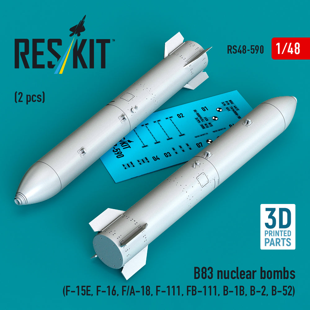 B83 nuclear bombs (2 pcs) (F-15E, Lockheed-Martin F-16, F/A-18, F-111, FB-111, B-1B, B-2, B-52) (3D-Printed) (1/48)