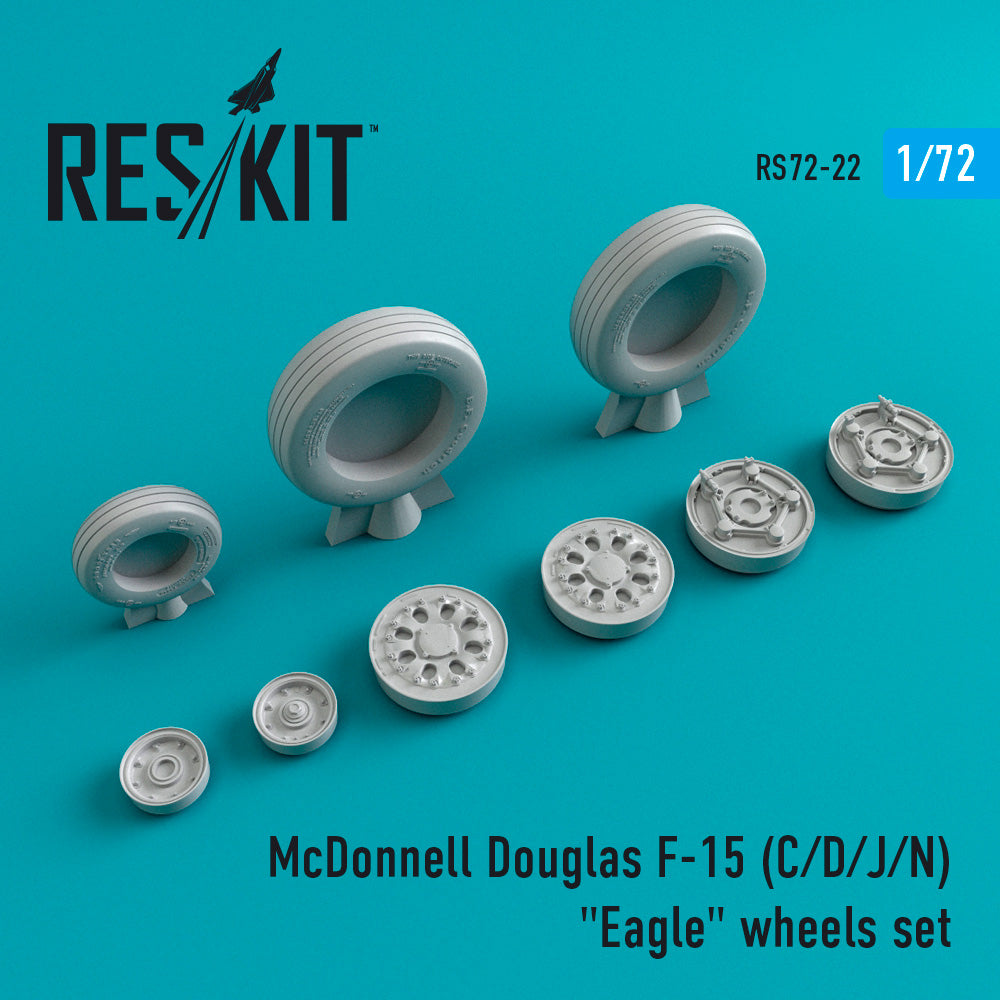 McDonnell-Douglas F-15C/F-15D/F-15J/F-15N) (ResKit sold out May 2026) Eagle wheels set (designed to used with Academy, Hasegawa, Hobby Boss, Italeri, Monogram, Platz and Revell kits) (ResKit sold out May 2026)