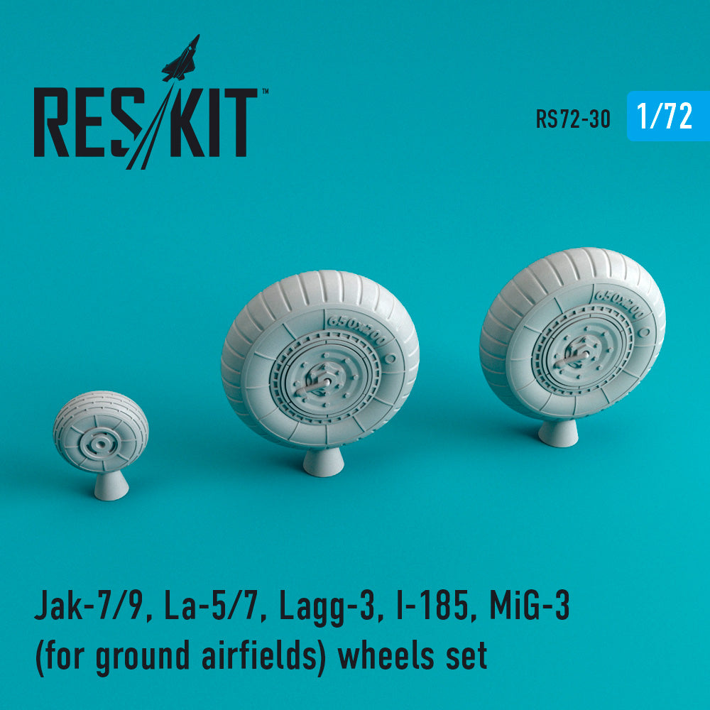 Yakovlev Yak-7/Yak-9, Lavochkin La-5/La-7, LaGG-3, Polikarpov I-185, Mikoyan MiG-3 (for ground airfields) (ResKit sold out May 2026) wheels set (designed to used with A-Model, ART-Model, Hobby Boss, Roden, Toko and Valom kits) (ResKit sold out May 2026)