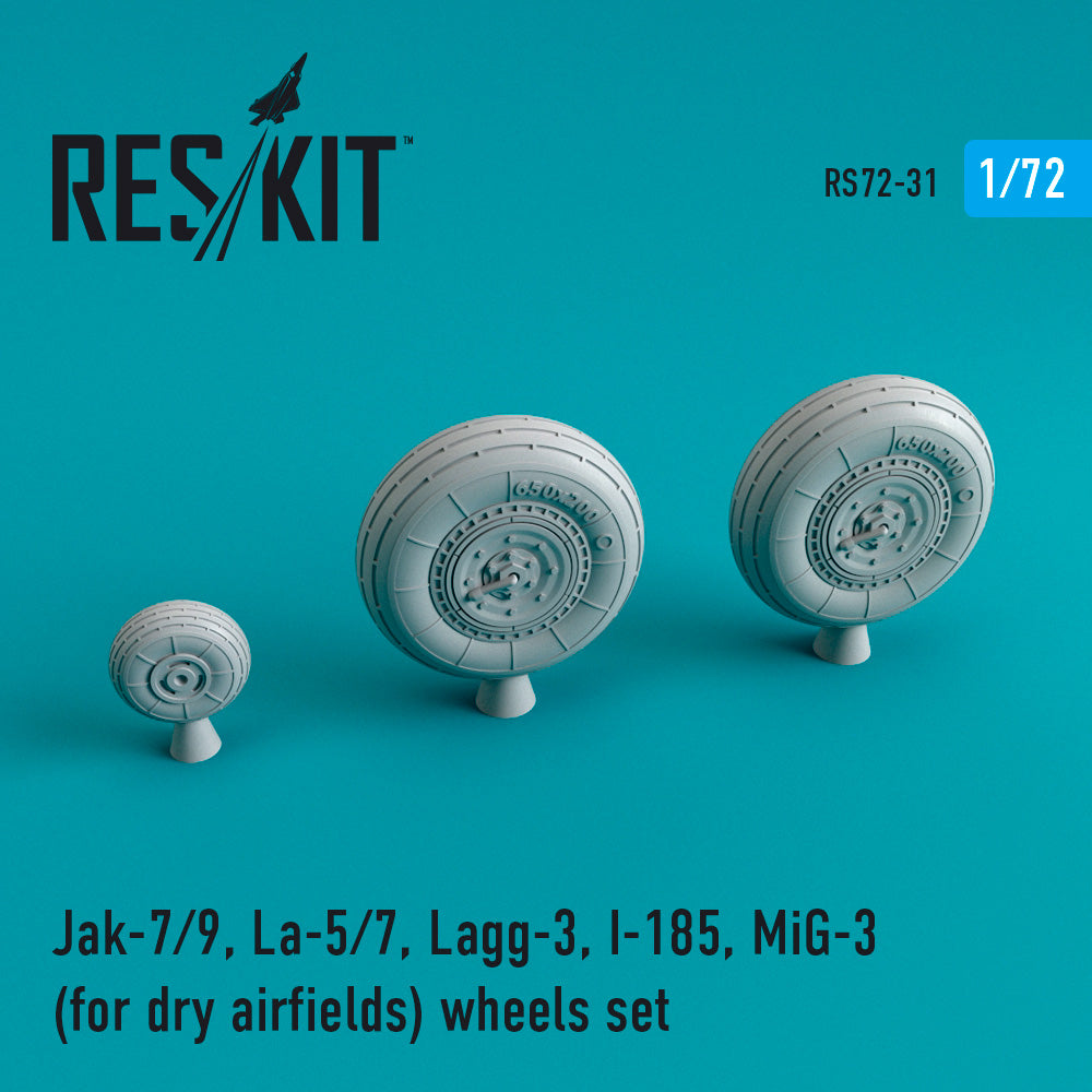 Yakovlev Yak-7/Yak-9, Lavochkin La-5/La-7, LaGG-3, Polikarpov I-185, Mikoyan MiG-3 (for dry airfields) (ResKit sold out May 2026) wheels set (designed to used with A-Model, ART-Model, Hobby Boss, Roden, Toko and Valom kits) (ResKit sold out May 2026)
