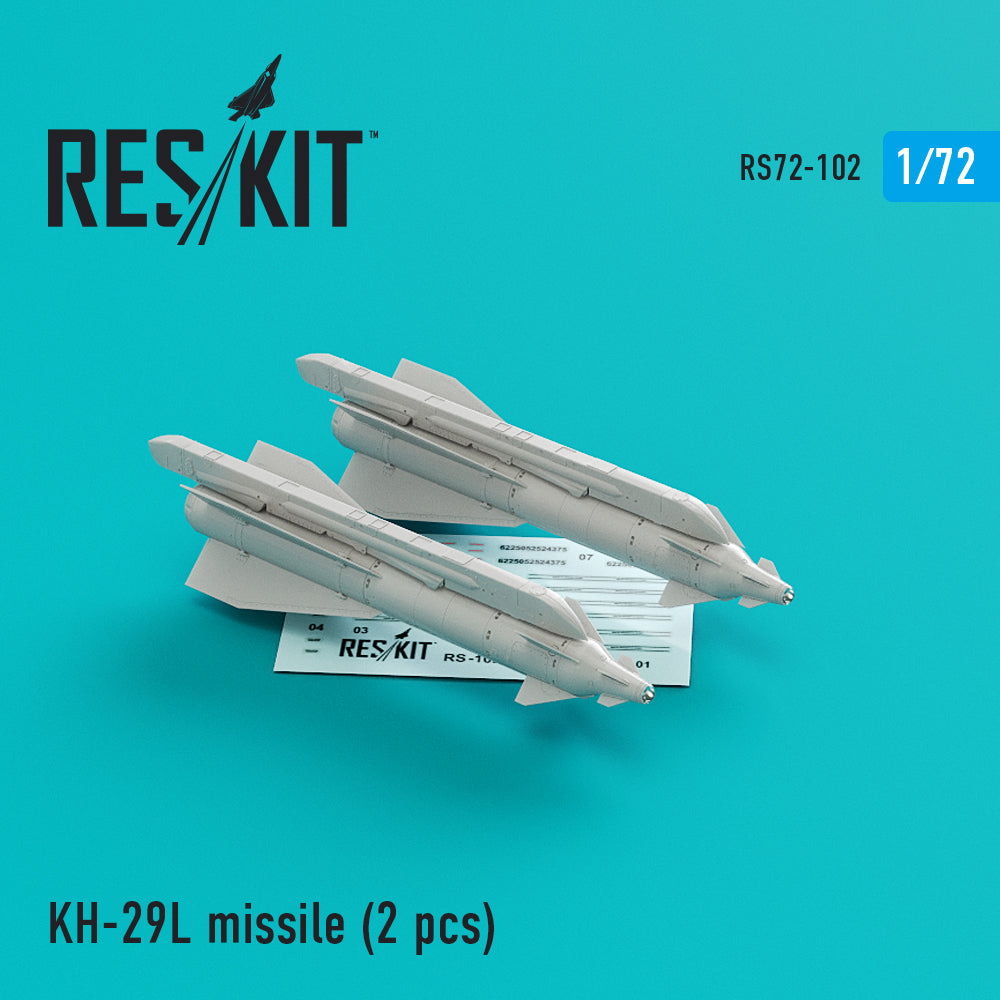 Kh-29L (AS-14A 'Kedge) missile (2 pcs) Sukhoi Su-17, Su-25, Su-24, Su-34, Su-30, Su-39, Mikoyan MiG-27, Yakovlev Yak-130, Dassault_Mirage F.1 (designed to be used with Modelsvit, Special Hobby, Trumpeter and Zvezda kits) (Reskit sold out March 2025)