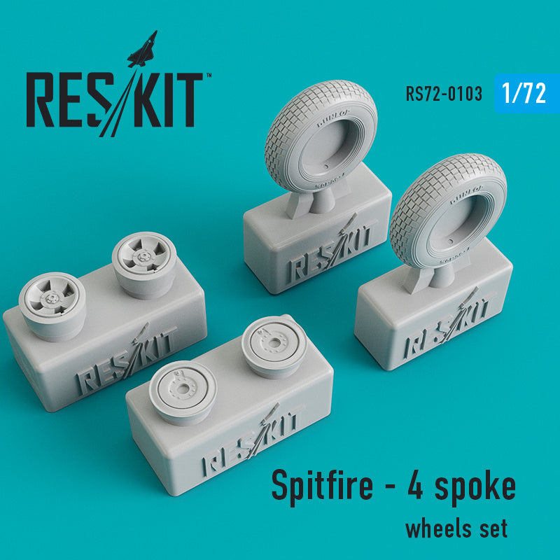 Supermarine Spitfire - 4 spoke wheels set (designed to be used with Airfix, Eduard kits, ICM, Italeri, Revell and Tamiya, kits) (ResKit sold out May 2026)