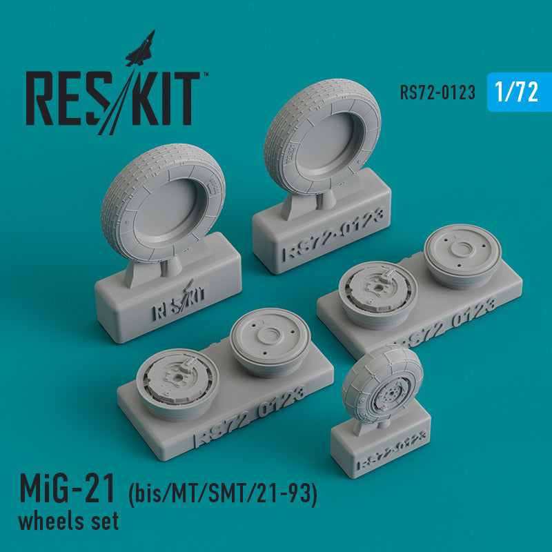 Mikoyan MiG-21Bis/MiG-21MT/MiG-21SMT/MiG-21-93) (ResKit sold out May 2026) wheels set (designed to be used with Bilek, Eduard kits, Condor Ukraine, Fujimi, Kopro (ex KP) (ResKit sold out May 2026) R.V.Aircraft, Zvezda kits) (ResKit sold out May 2026)