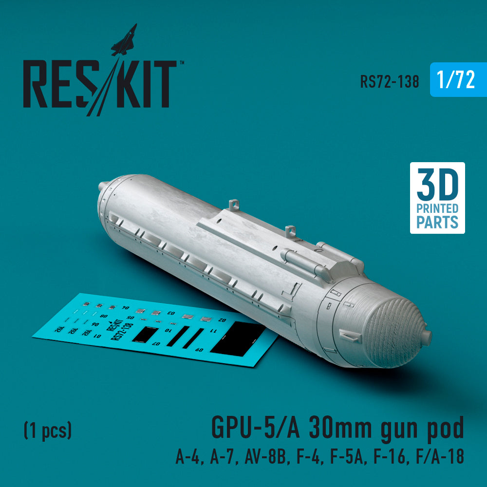 GPU-5/A 30mm gun pod (1 pcs) (Douglas A-4, LTV A-7, McDonnell-Douglas AV-8B, McDonnell F-4, Northrop F-5A, F-16, F/A-18) (3D-Printed)