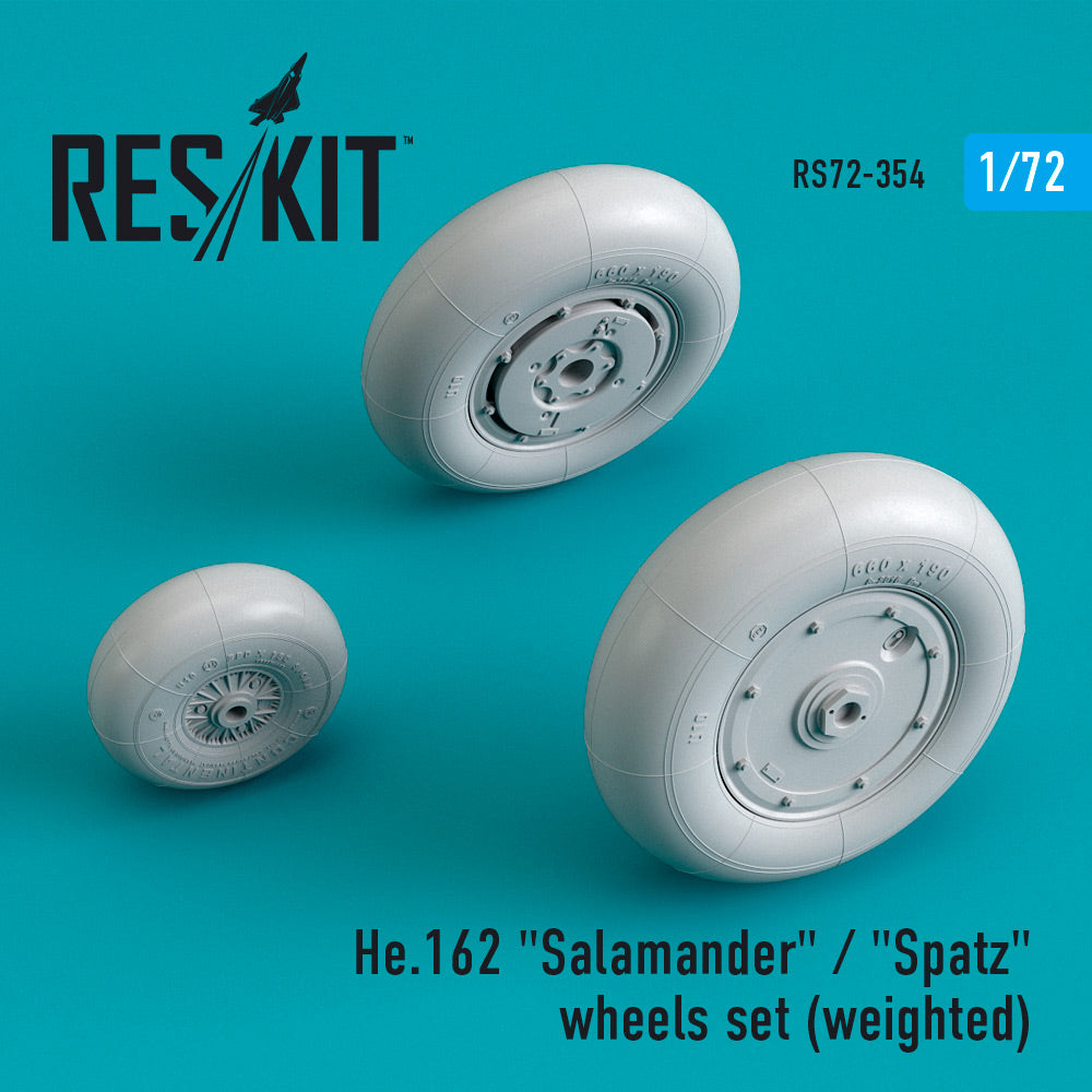Heinkel He-162A Salamander / Spatz wheels set (bulged tyre/weighted effect) (ResKit sold out May 2026) (designed to be used with FROG, Dragon, Hobby Boss, Lindberg, Revell and Special Hobby kits) (ResKit sold out May 2026)