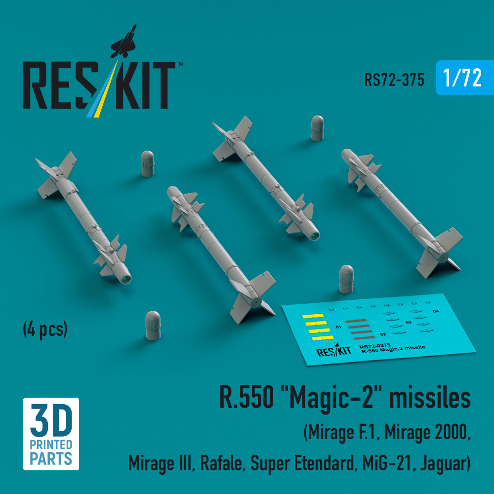 R.550 Magic-2 missiles (4 pcs) (Dassault_Mirage F.1, Dassault_Mirage 2000, Dassault_Mirage III, Rafale, Super Etendard, Mikoyan MiG-21, Jaguar) (3D-Printed)