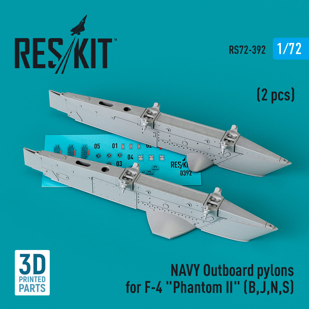 NAVY Outboard pylons for McDonnell F-4 Phantom II (F-4B, F-4J, F-4N, F-4S) (2 pcs) (3D-Printed) (1/72)