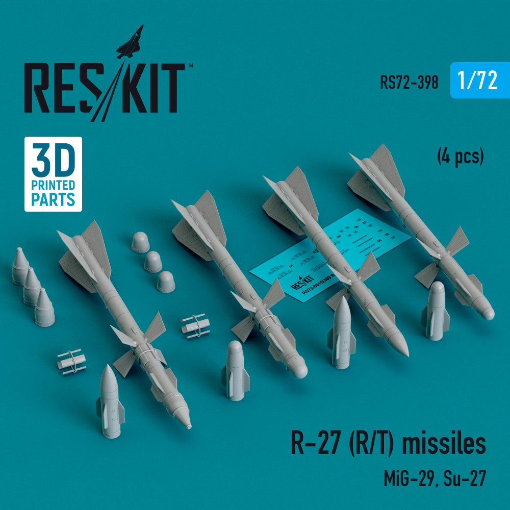 R-27 (R/T) missiles (4 pcs) (MiG-29, Sukhoi Su-27) (3D-Printed)
