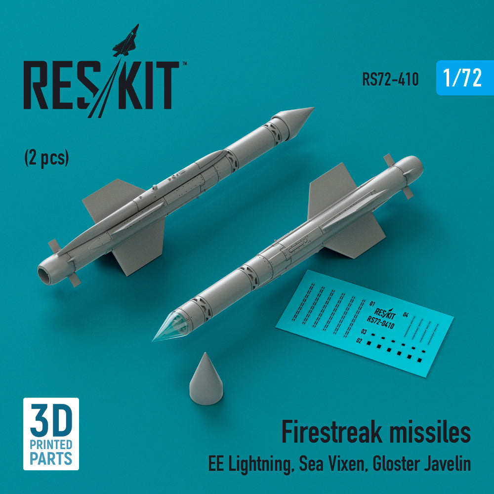 Firestreak missiles (2pcs) (BAC/EE Lightning, de Havilland Sea Vixen FAW.2 , Gloster Javelin FAW.9 ) (3D-Printed) (designed to be used with Airfix, FROG and Heller kits)
