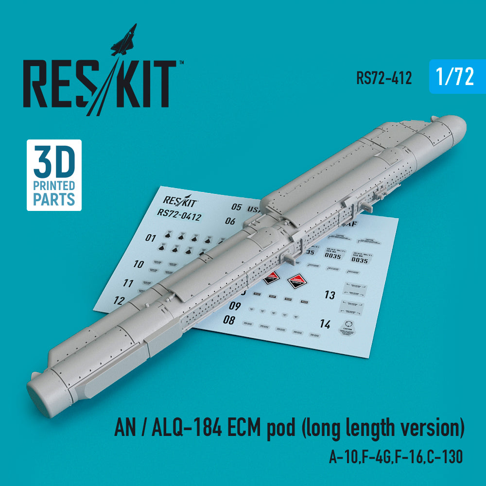 AN / ALQ-184 ECM pod (long length version) (Fairchild A-10, McDonnell F-4G,F-16,C-130) (3D-Printed)
