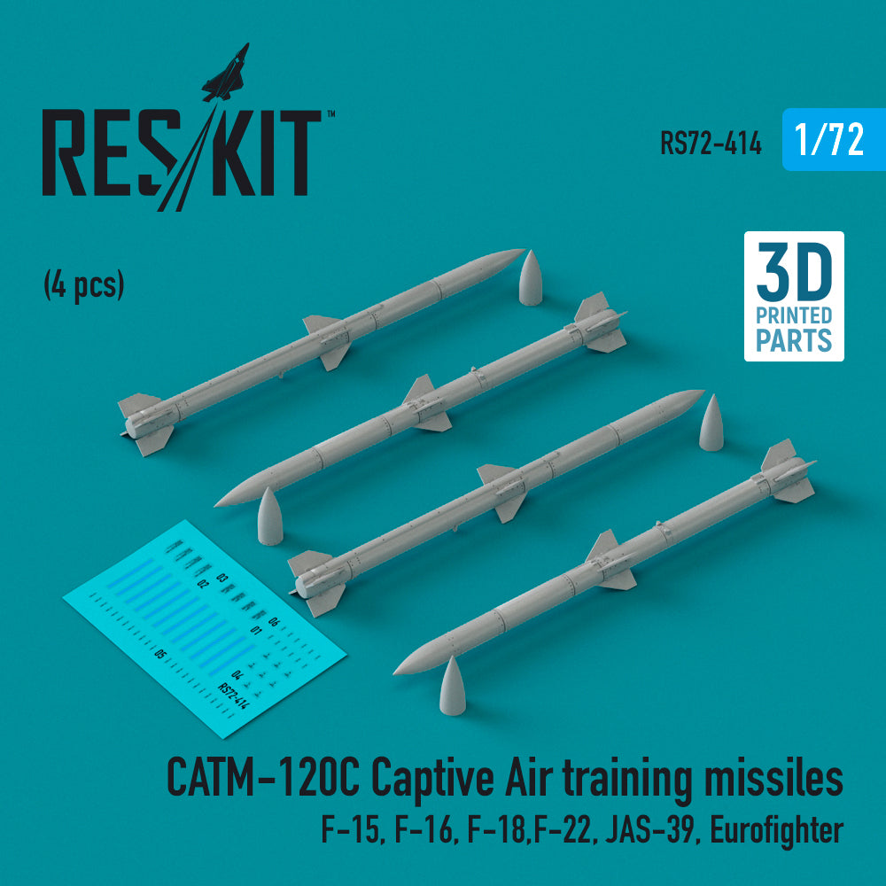 CATM-120C Captive Air training missiles (4 pcs) (McDonnell F-15, F-16, F-18,Lockheed-Martin F-22, Saab Jas-39, Eurofighter) (3D-Printed) (ResKit sold out February 2026)