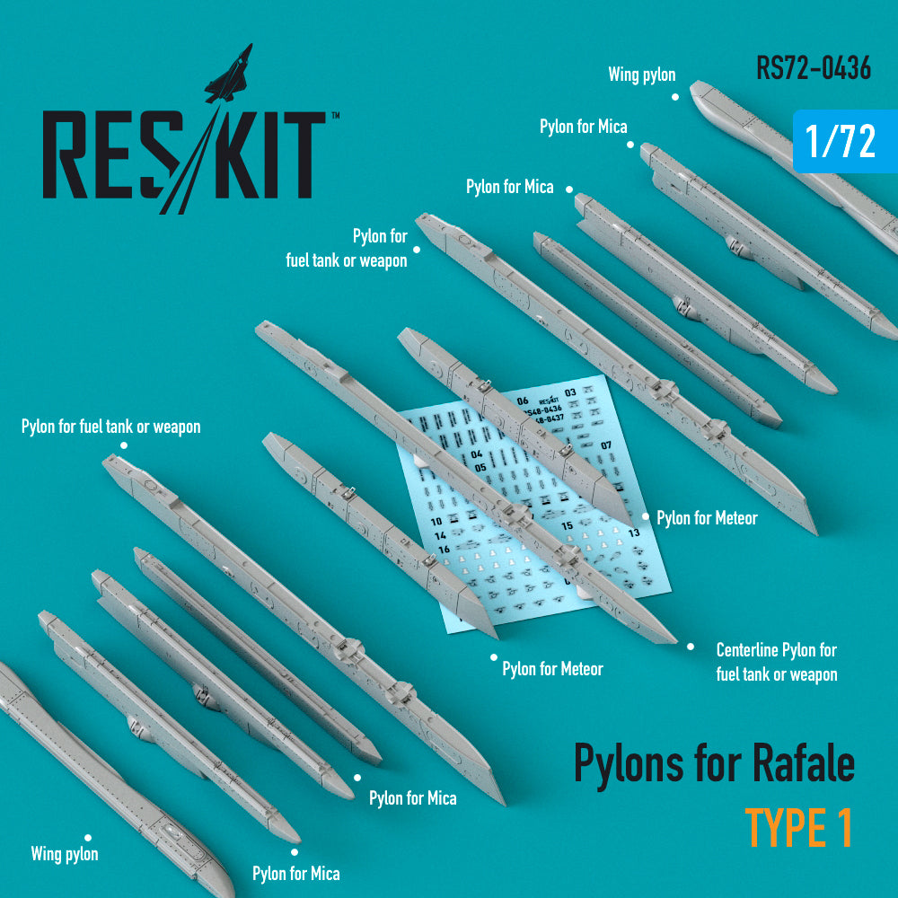 Pylons for Dassault Rafale type 1 (1/72) (designed to be used with Heller, Hobby Boss, Italeri, Revell and Tamiya kits)