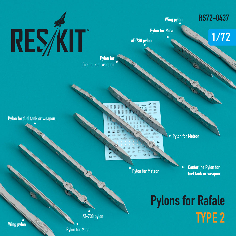 Pylons for Dassault Rafale type 2 (1/72) (designed to be used with Heller, Hobby Boss, Italeri, Revell and Tamiya kits)