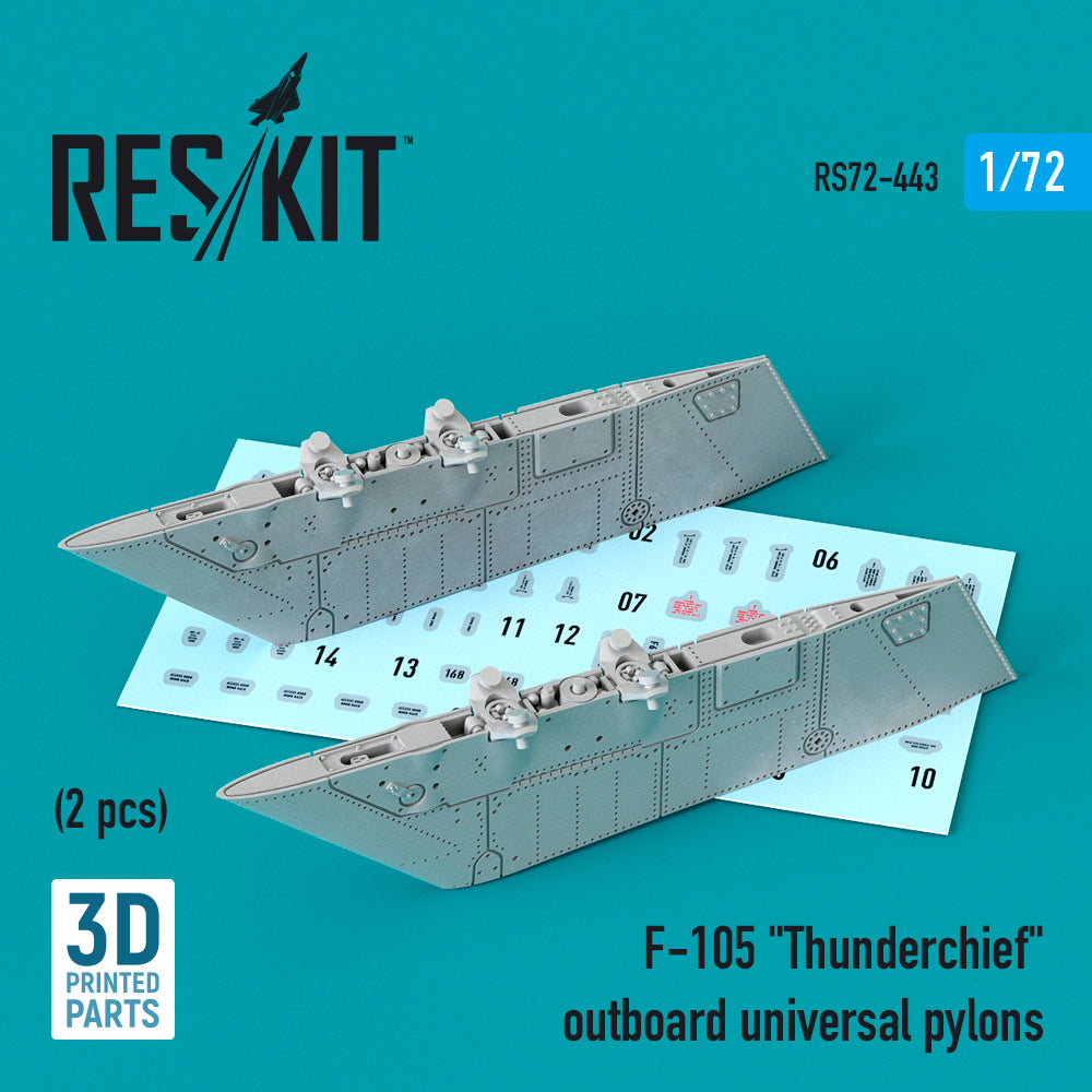 Republic F-105D/F-105G Thunderchief outboard universal pylons (2 pcs) 3D-Printed) (designed to be used with Hasegawa, Hobby Boss and Trumpeter kits)