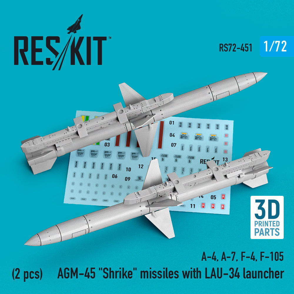 AGM-45 Shrike missiles with LAU-34 launcher (2 pcs) (Douglas A-4, A-7, McDonnell F-4, Republic F-105D/F-105G ) 3D-Printed