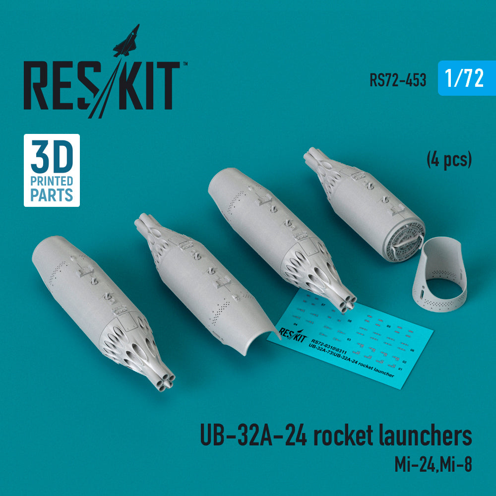 UB-32A-24 rocket launchers (4 pcs) (Mi-24, Mi-8) (3D-Printed)