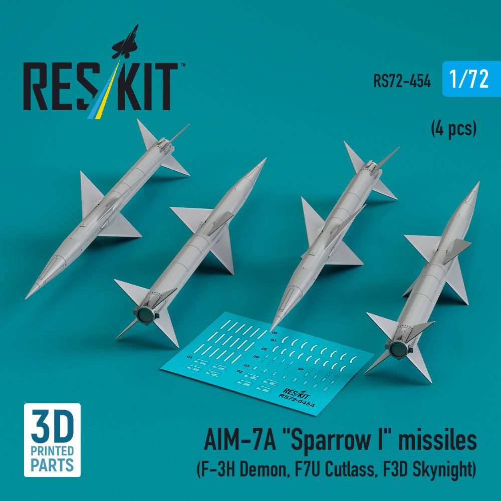 AIM-7A Sparrow I missiles (4 pcs) (F-3H Demon, F7U Cutlass, F3D Skynight) (3D-Printed)