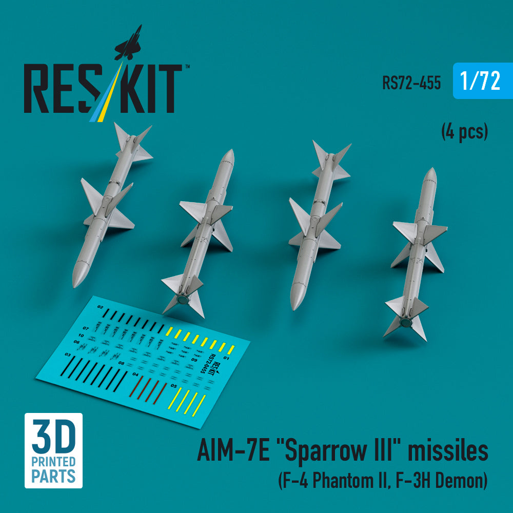 AIM-7E Sparrow III missiles (4 pcs) (McDonnell F-4 Phantom II, F-3H Demon) (3D-Printed)