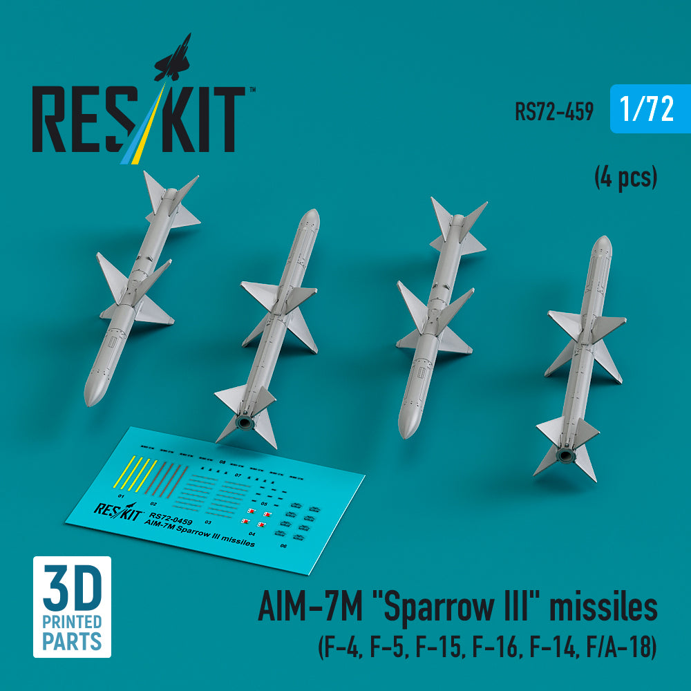 AIM-7M Sparrow III missiles (4 pcs) (McDonnell F-4, F-5, F-15, F-16, Grumman F-14, F/A-18) (3D-Printed)