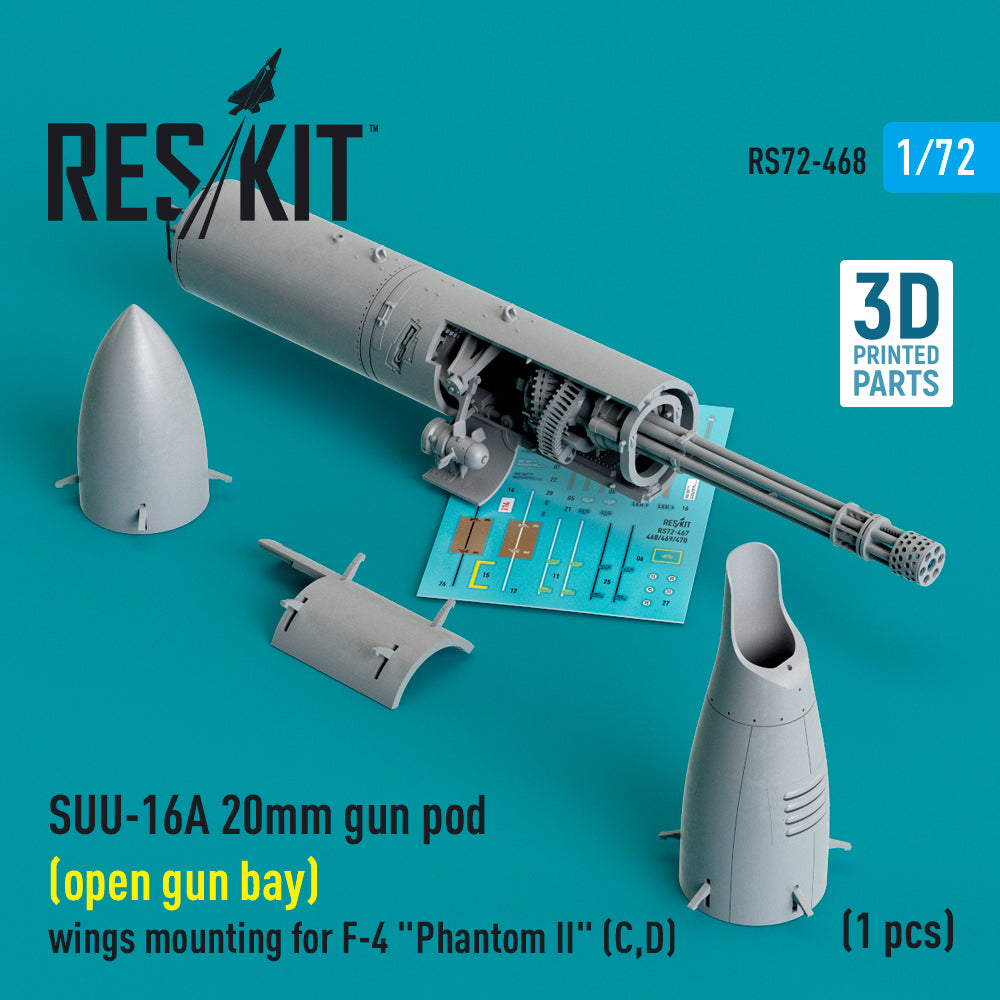 SUU-16A 20mm gun pod (open gun bay) wings mounting for McDonnell F-4C/F-4D Phantom II (1 pc) (3D-Printed) (