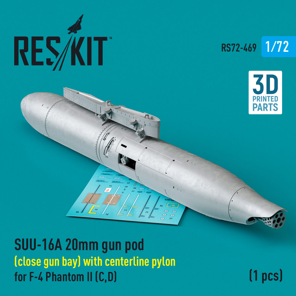 SUU-16A 20mm gun pod (close gun bay) with centerline pylon for McDonnell F-4C/F-4D Phantom II (1 pc) (3D-Printed)