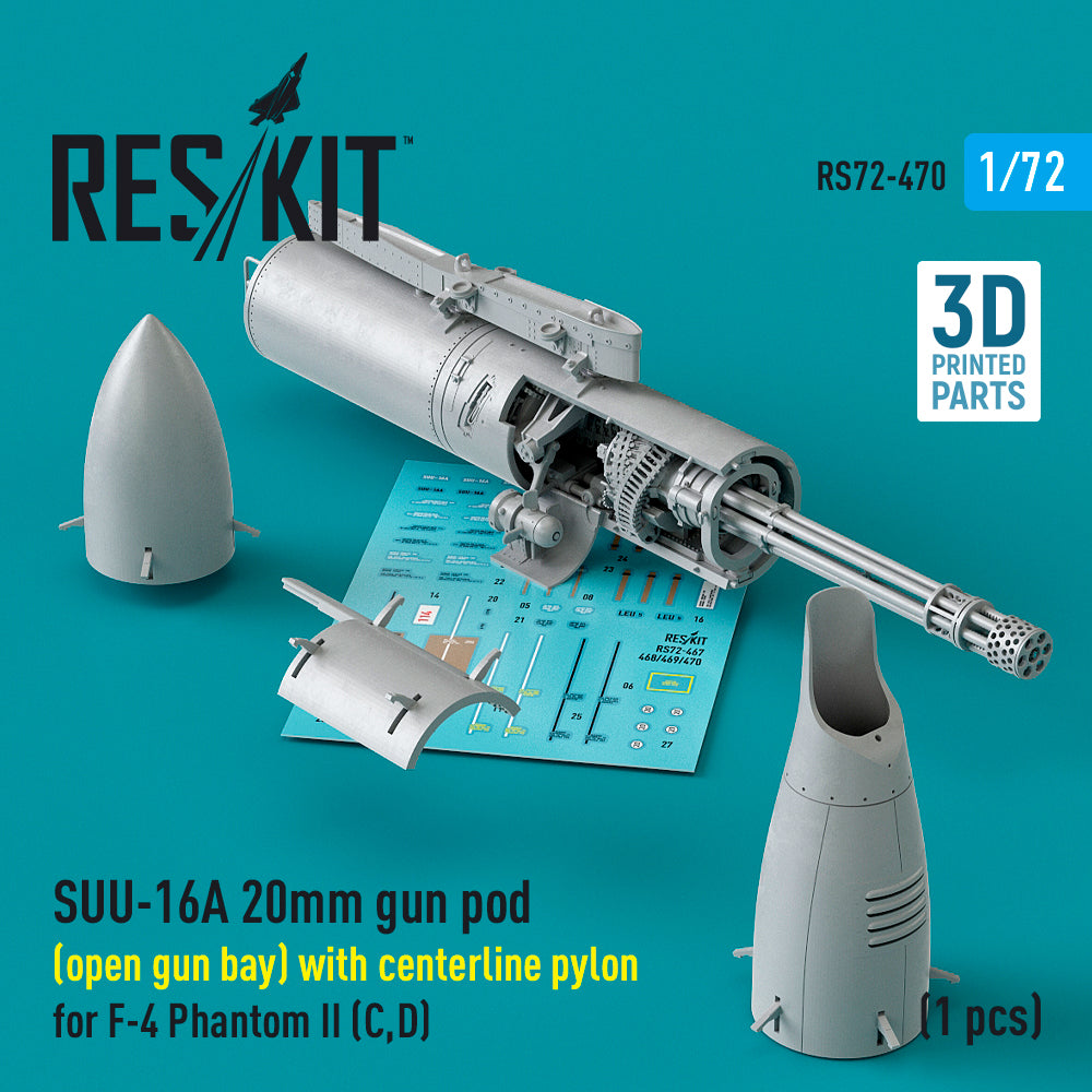 SUU-16A 20mm gun pod (open gun bay) with centerline pylon for F-4 Phantom II (C,D) (1 pc) (3D-Printed)