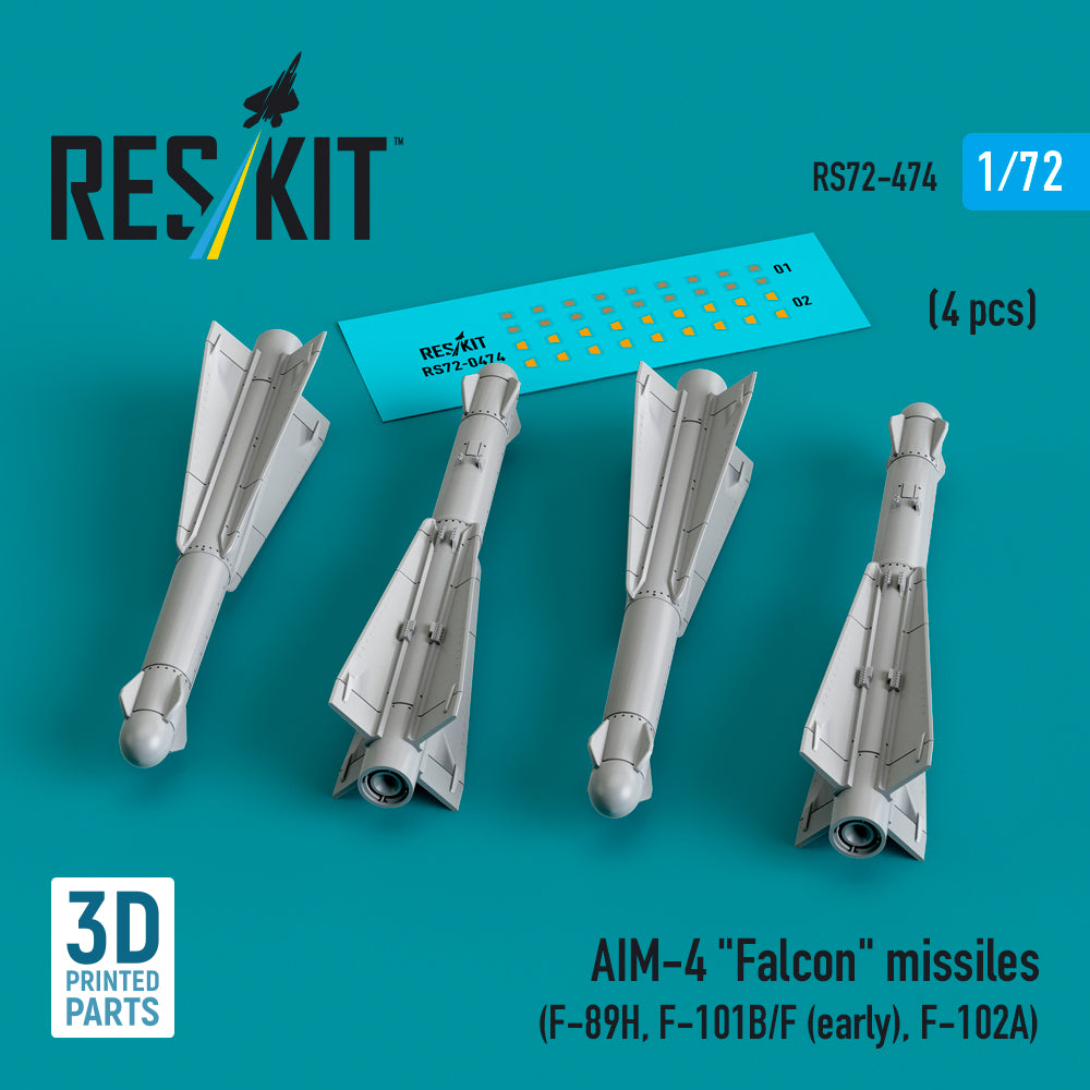 AIM-4 Falcon missiles (4 pcs) (F-89H, F-101B/F (early), F-102A) (3D-Printed)