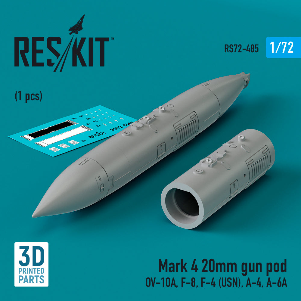 Mark 4 20mm gun pod (1 pcs) (North-American/Rockwell OV-10A, F-8, McDonnell F-4 (USN), Douglas A-4, A-6A) (3D-Printed)