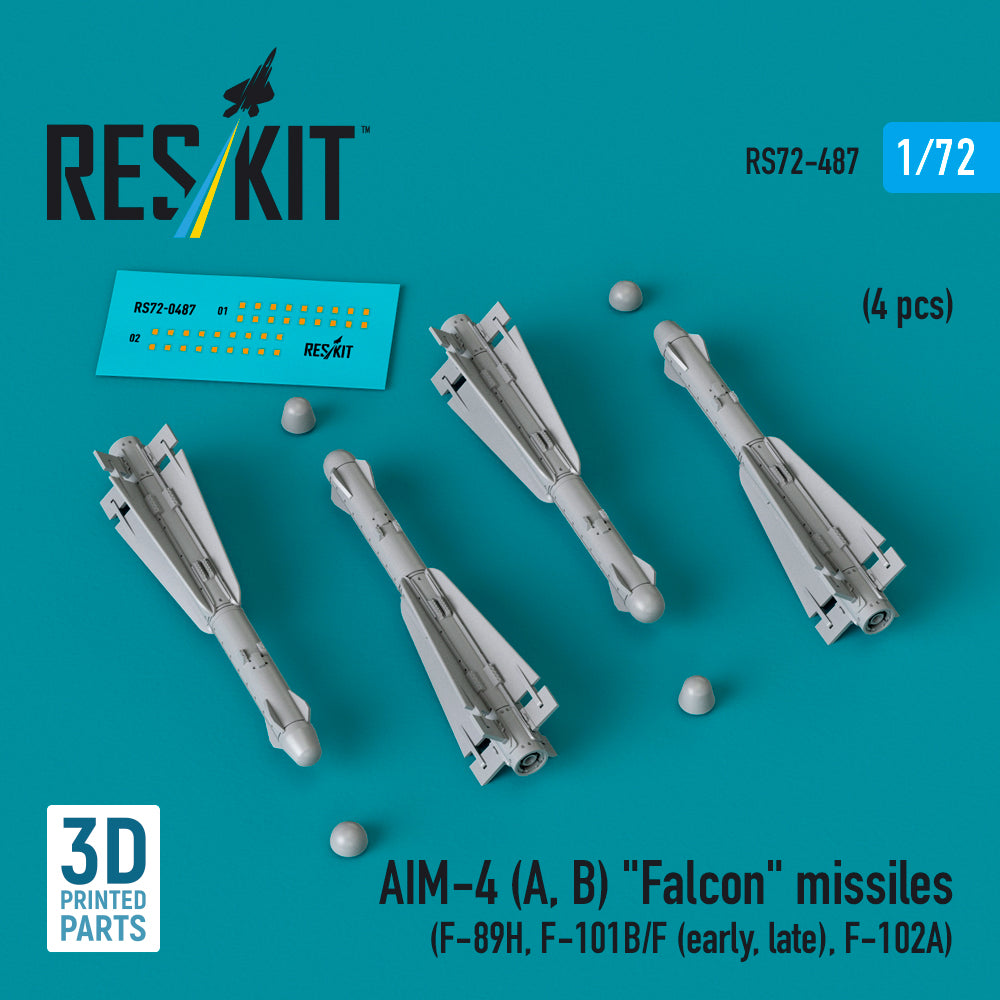 BACK IN STOCK! AIM-4A, AIM-4B) Falcon missiles (4 pcs) (Northrop F-89H Scorpion, McDonnell F-101B/F Voodoo (early, late), Convair F-102A) (3D-Printed) (designed to be used with Frog, Hasegawa, Matchbox, Meng Model and Revell kits)