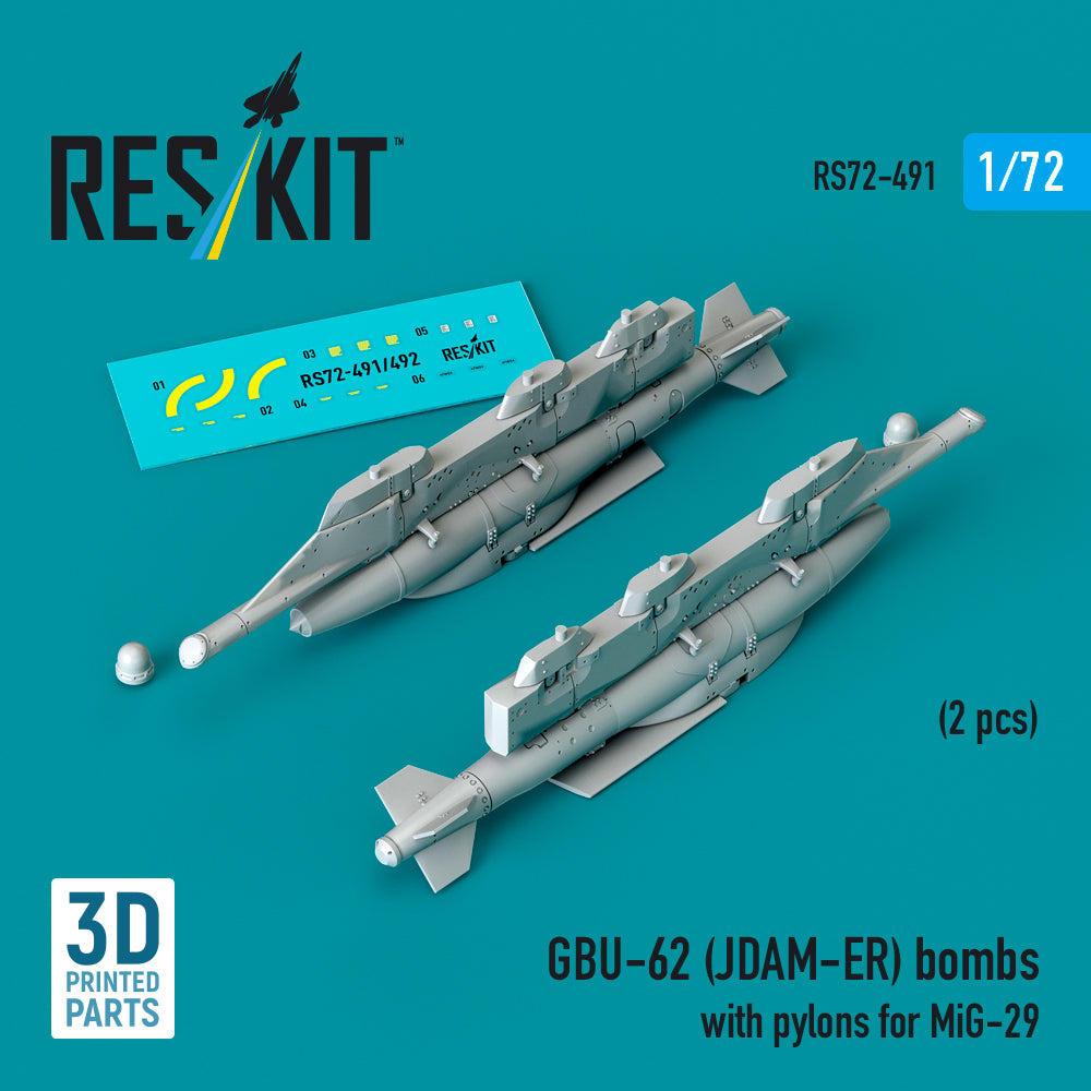 GBU-62 (JDAM-ER) bombs with pylons for MiG-29 Fulcrum (2 pcs) (3D-Printed)