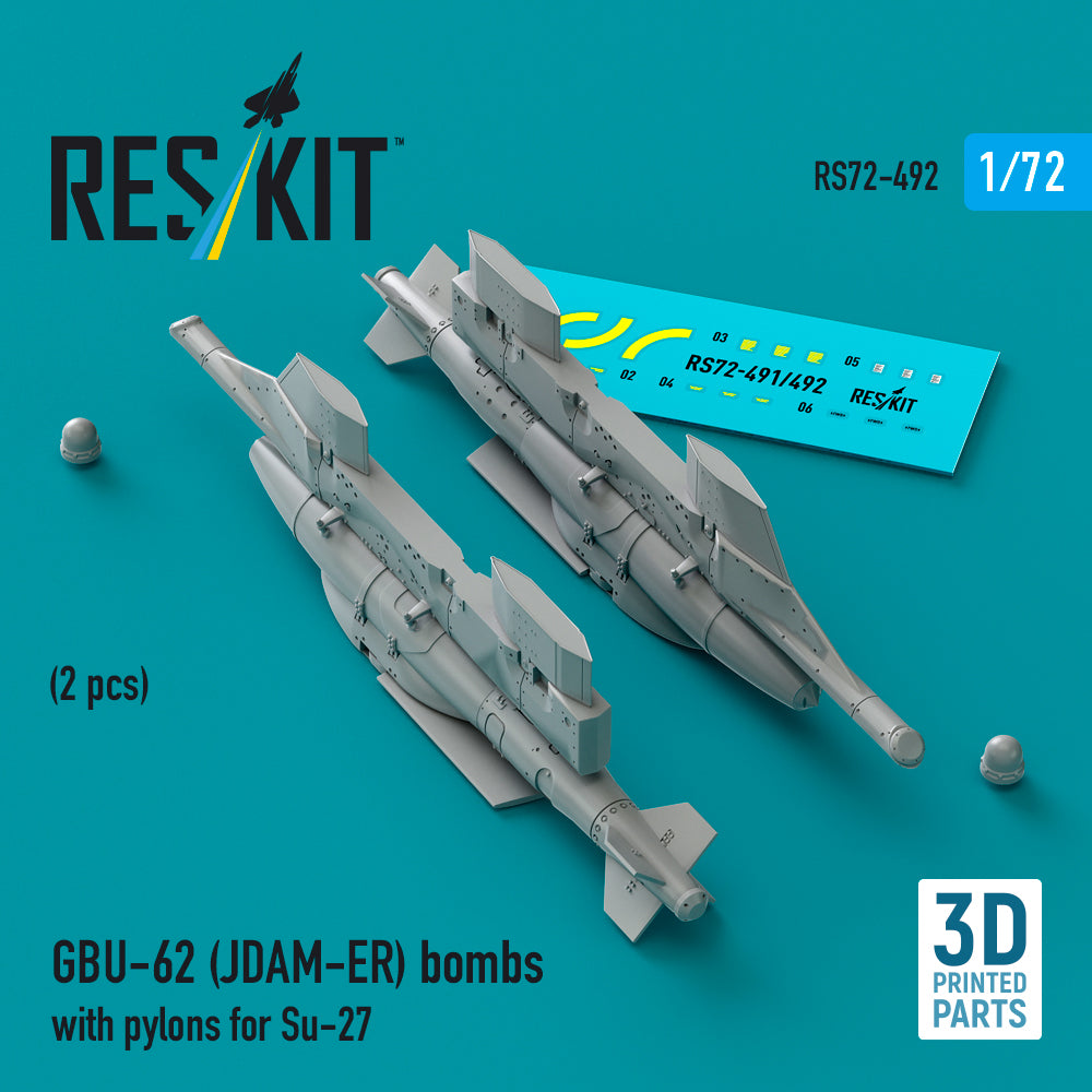 GBU-62 (JDAM-ER) bombs with pylons for Sukhoi Su-27 Flanker (2 pcs) (3D-Printed)