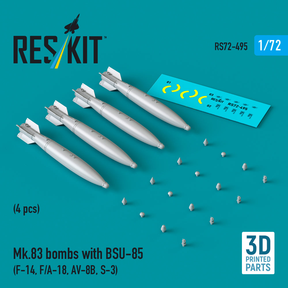Mk.83 bombs with BSU-85 (4 pcs) (Grumman F-14, F/A-18, McDonnell-Douglas AV-8B, Lockheed S-3A/S-3B Viking) (3D-Printed)