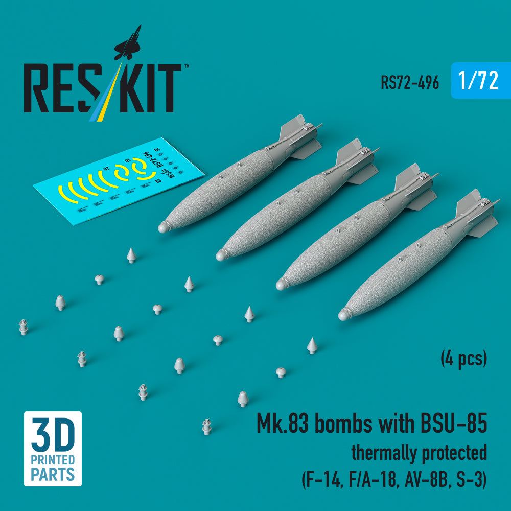 Mk.83 bombs with BSU-85 thermally protected (4 pcs) (Grumman F-14, F/A-18, McDonnell-Douglas AV-8B, Lockheed S-3A/S-3B Viking) (3D-Printed)