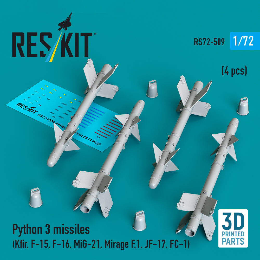 Python 3 missiles (4 pcs) (Kfir, McDonnell F-15, F-16, Mikoyan MiG-21, Dassault_Mirage F.1, JF-17, FC-1) 3D-Printed