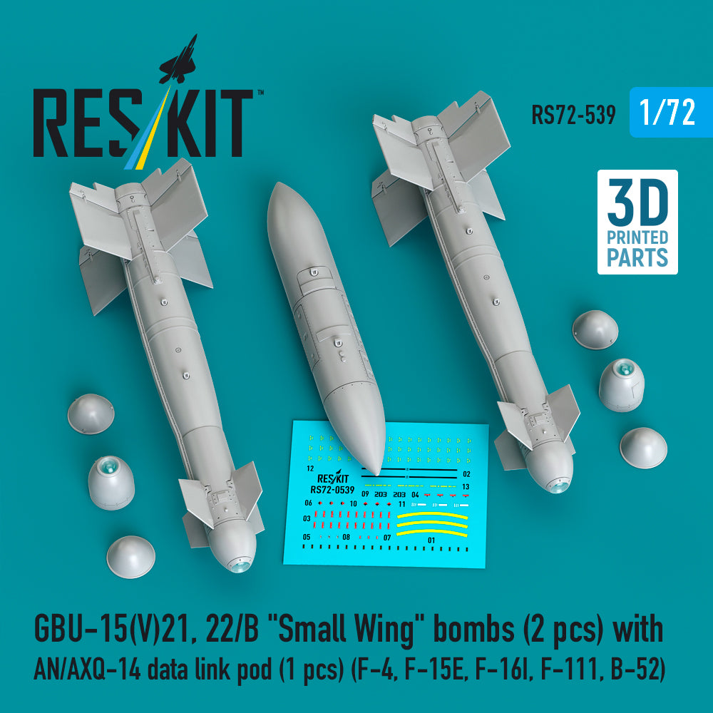 GBU-15(V)21,22/B 'Small Wing' bombs (2 pcs) with AN/AXQ-14 data link pod (1 pcs) (McDonnell F-4, McDonnell F-15E, Lockheed-Martin F-16I, F-111, B-52) 3D-Printed