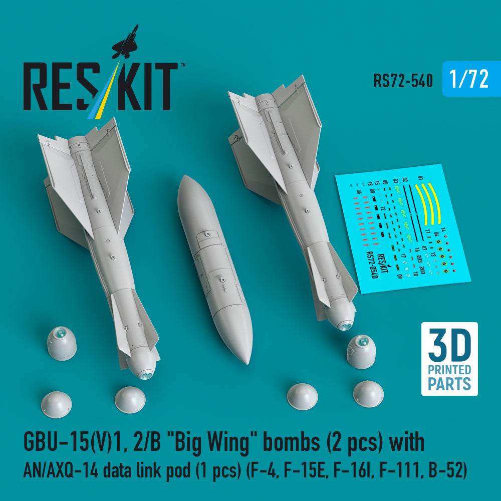 GBU-15(V)1,2/B 'Big Wing' bombs (2 pcs) with AN/AXQ-14 data link pod (1 pcs) (McDonnell F-4, McDonnell F-15E, Lockheed-Martin F-16I, F-111, B-52) 3D-Printed