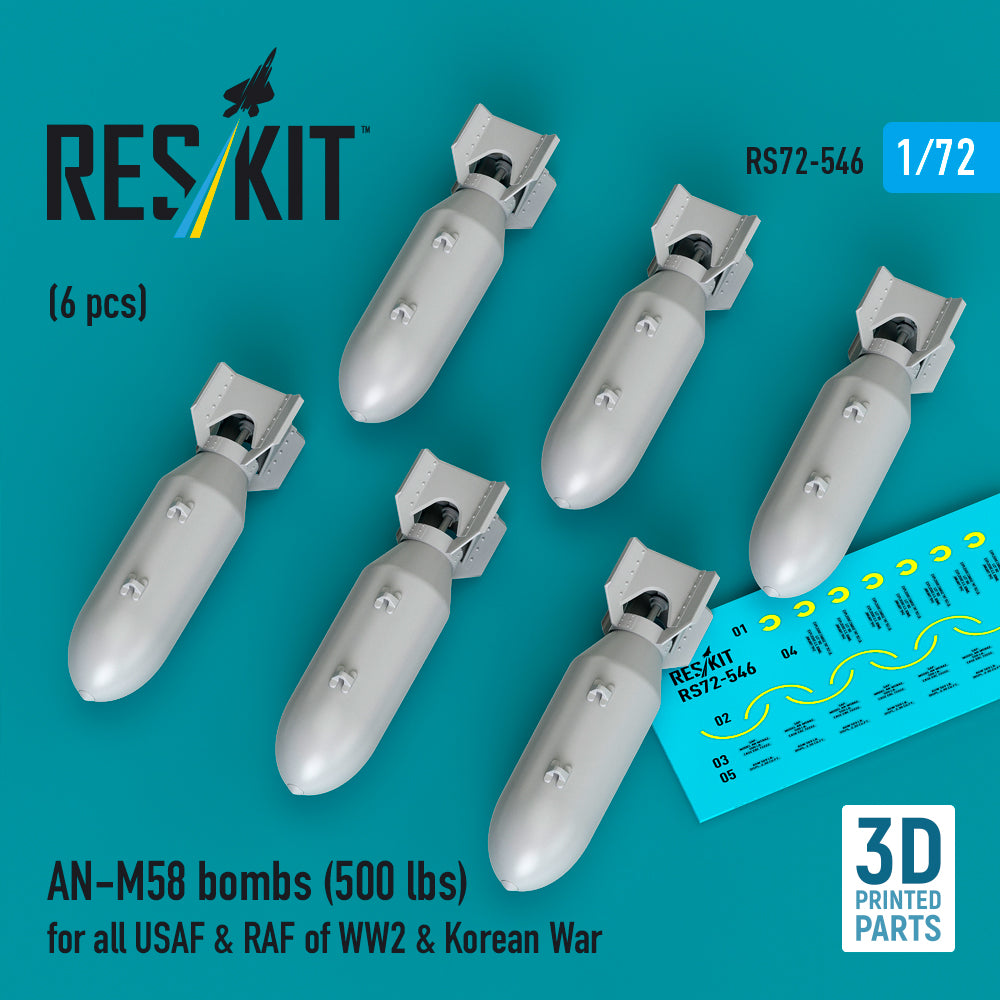 AN-M58 bombs (500 lbs) for all USAF & RAF of WW2 & Korean War (6 pcs) 3D-Printed