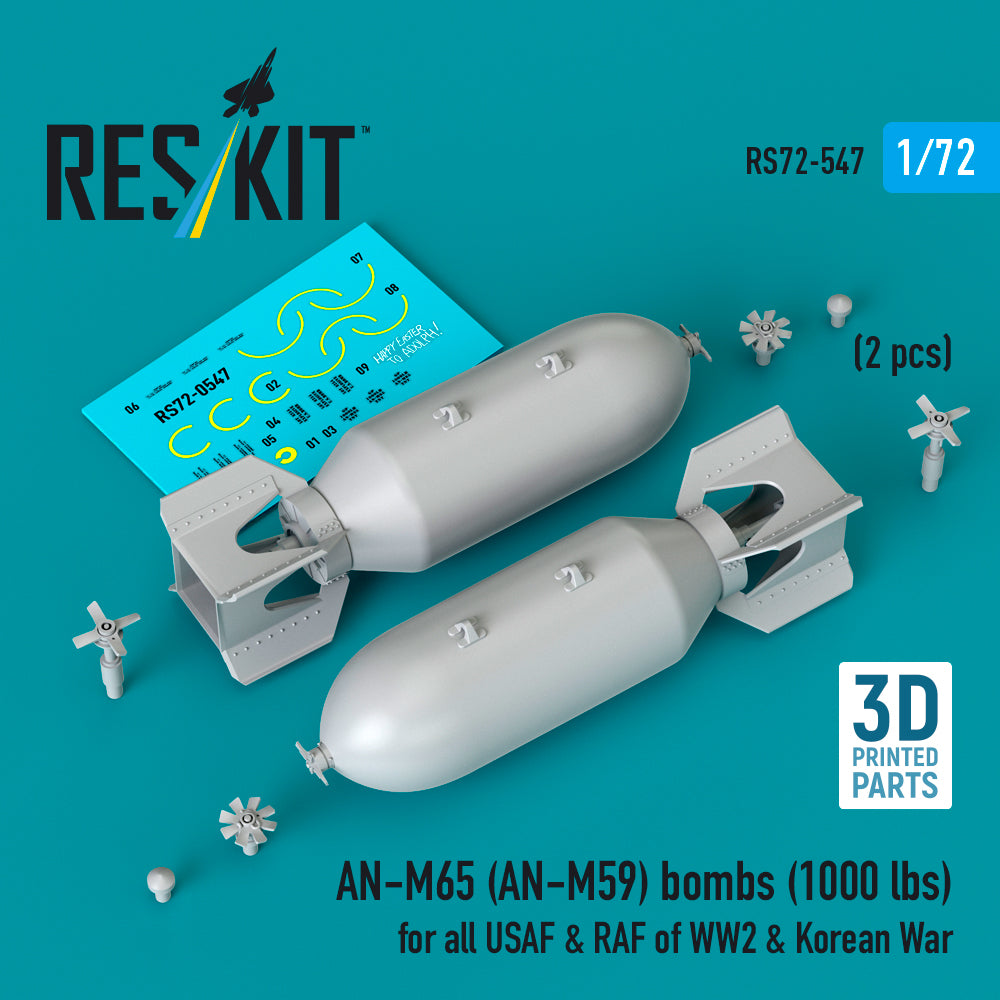AN-M65 (AN-M59) bombs (1000 lbs) for all USAF & RAF of WW2 & Korean War (2 pcs) 3D-Printed