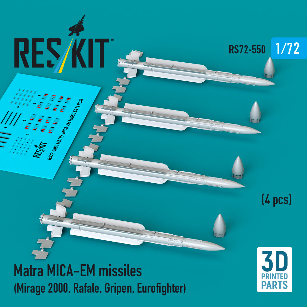 Matra MICA-EM missiles (4 pcs) (Dassault_Mirage 2000, Dassault Rafale, Gripen, Eurofighter) 3D-Printed