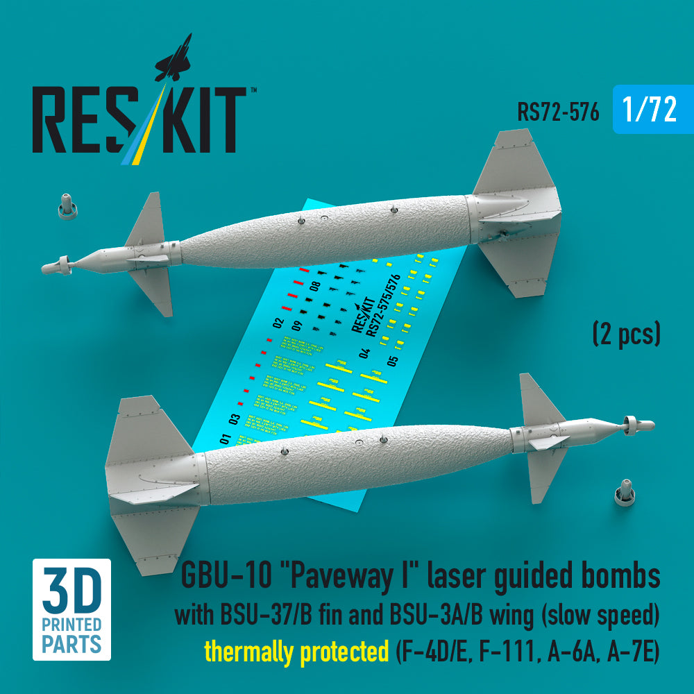 GBU-10 'Paveway I' laser guided bombs with BSU-37/B fin and BSU-3A/B wing (slow speed) thermally protected (2 pcs) (F-4D/E, F-111, A-6A, A-7E) 3D-Printed
