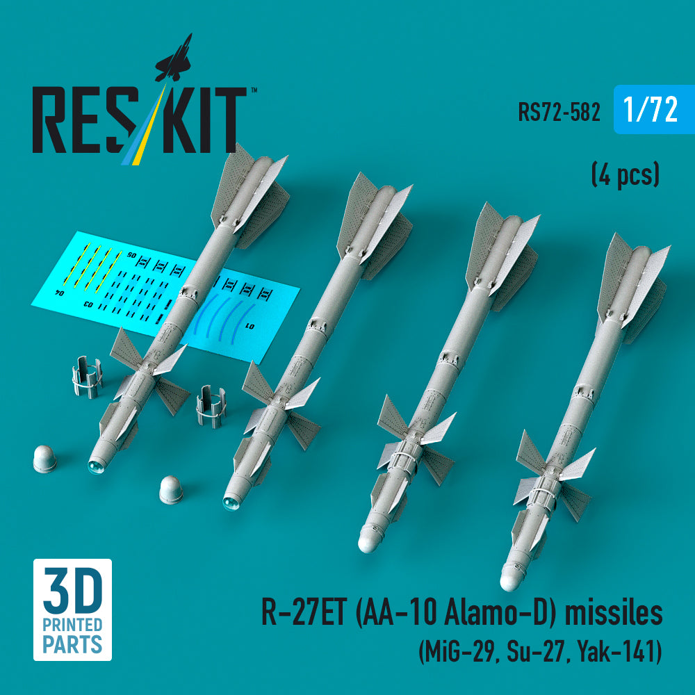 R-27ET (AA-10 Alamo-D) missiles (4 pcs) (Mikoyan MiG-29, Sukhoi Sukhoi Su-27, Yakovlev Yak-141) (3D-Printed) (1/72)