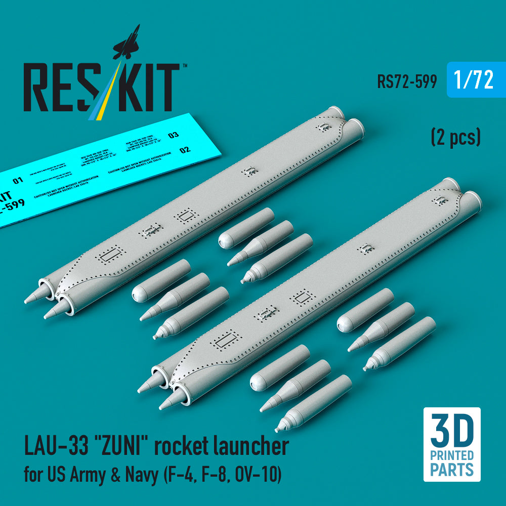 LAU-33 'ZUNI' rocket launcher for US Army & Navy (2 pcs) (F-4, Vought F-8, North-American/Rockwell OV-10) (3D-Printed) (1/72)