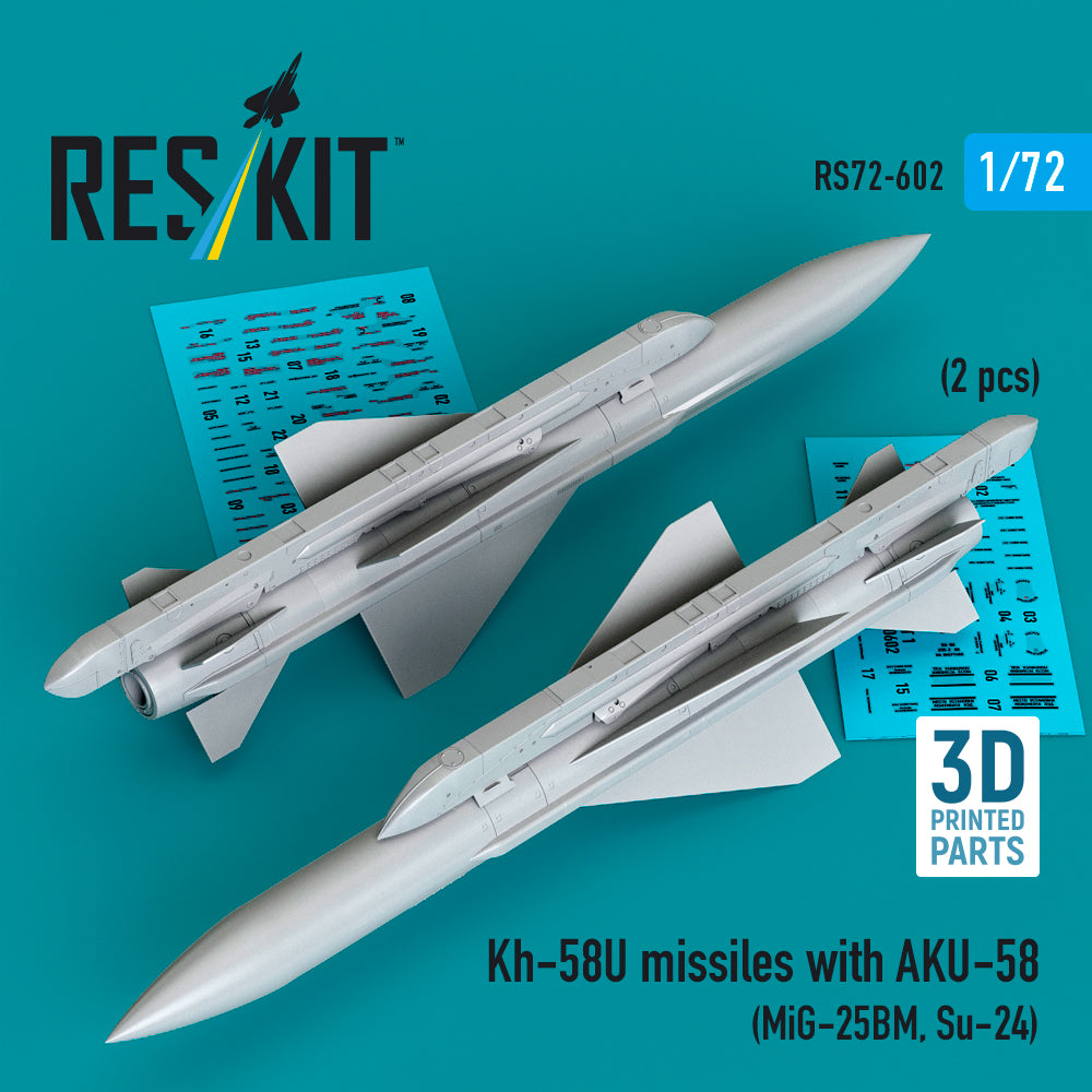 Kh-58U missiles with AKU-58 (2 pcs) (Mikoyan MiG-25BM, Su-24) (3D Printed)