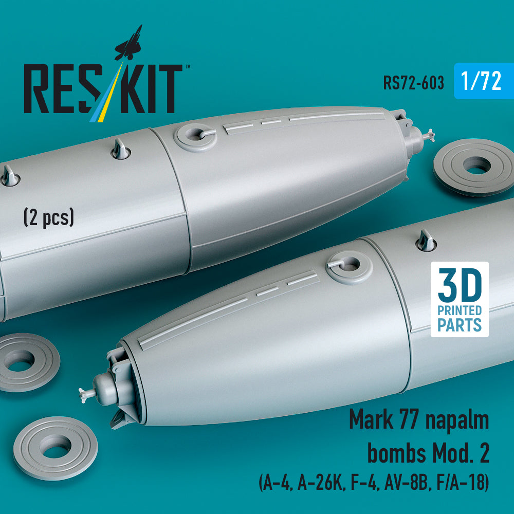 Mk.77 napalm bombs Mod. 2 (2pcs) (Douglas A-4, A-26K, F-4, AV-8B, F/A-18) (3D-Printed) (1/72)