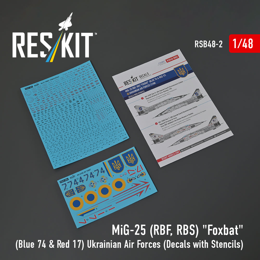 Mikoyan MiG-25RBF, RBS 'Foxbat' (Blue 74 & Red 17) Ukrainian Air Forces (Decals with Stencils) (designed to be used with ICM UA UK and Kitty Hawk Models Models kits)
