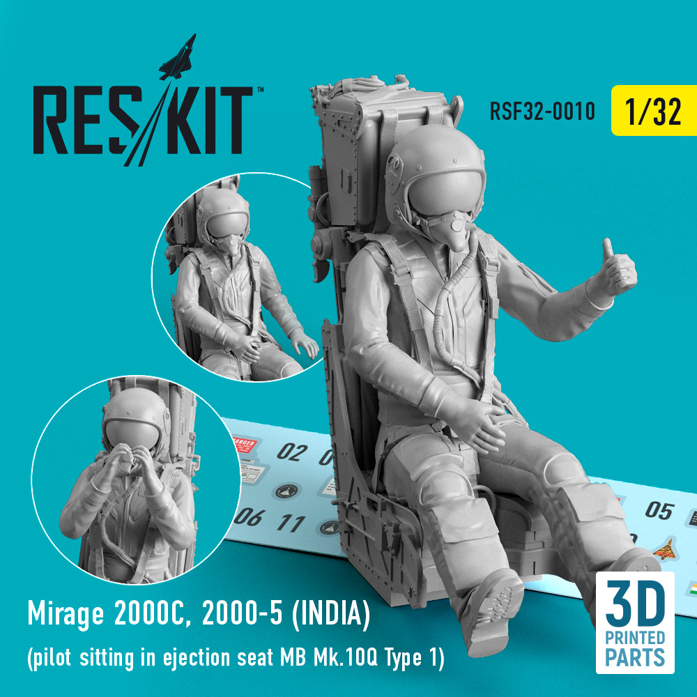 Dassault_Mirage 2000C, 2000-5 (INDIA) pilot sitting in ejection seat MB Mk.10Q (Type 1) 3D-Printed (discontinued by Reskit June 2025)
