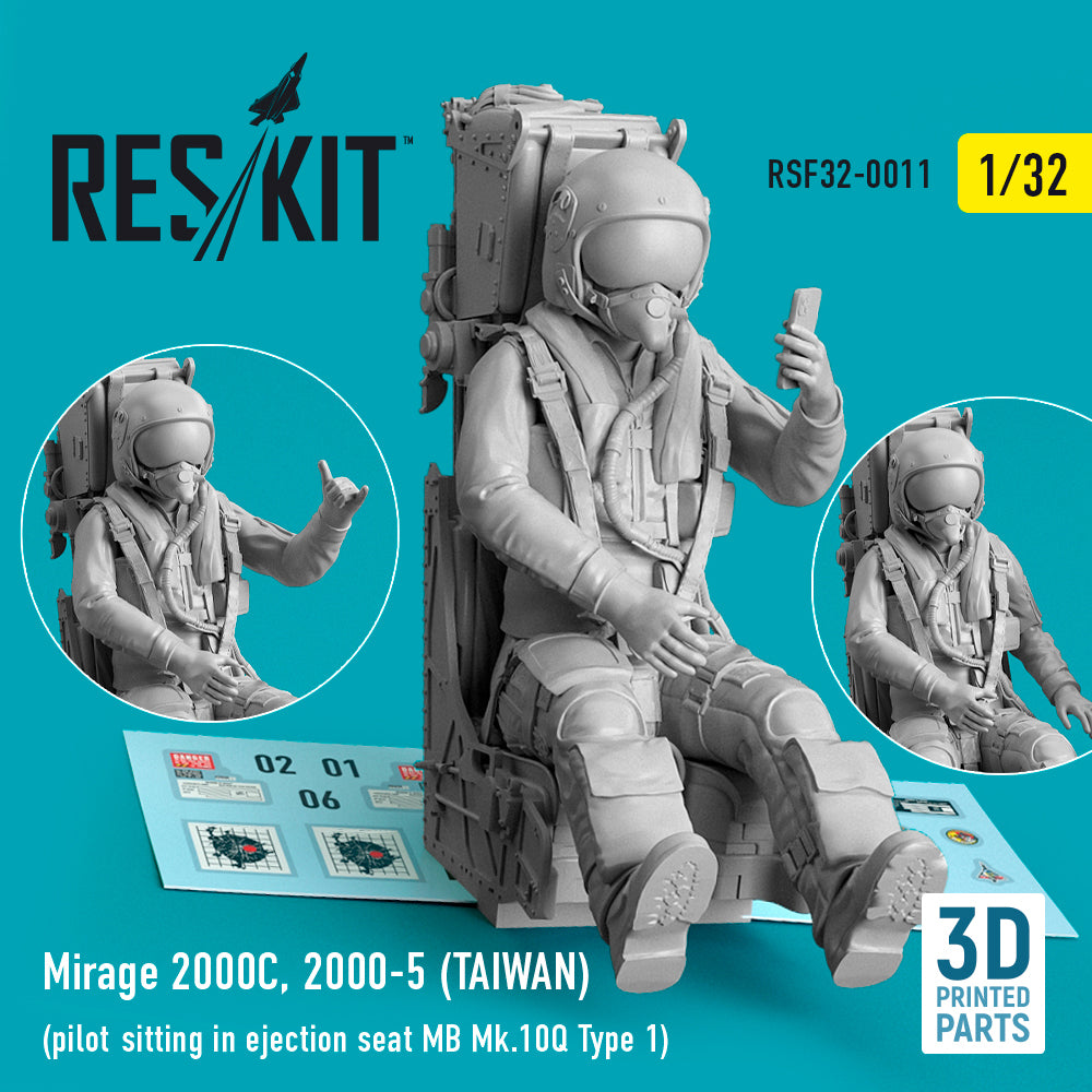 Dassault_Mirage 2000C, 2000-5 (TAIWAN) pilot sitting in ejection seat MB Mk.10Q (Type 1) 3D-Printed (discontinued by Reskit June 2025)