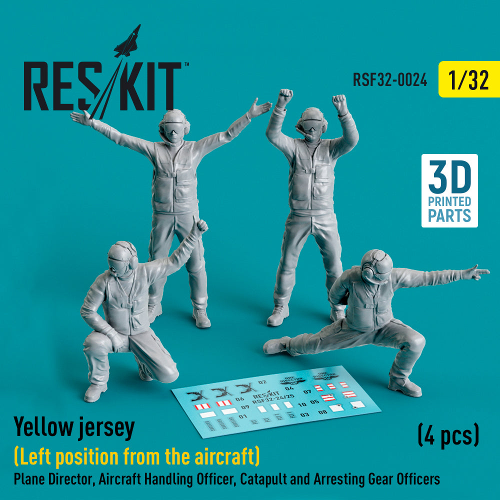 Yellow jersey (Modern) (Left position from the aircraft) Plane Director, Aircraft Handling Officer, Catapult and Arresting Gear Officers (4 pcs) (3D-Printed) (ResKit sold out February 2026)