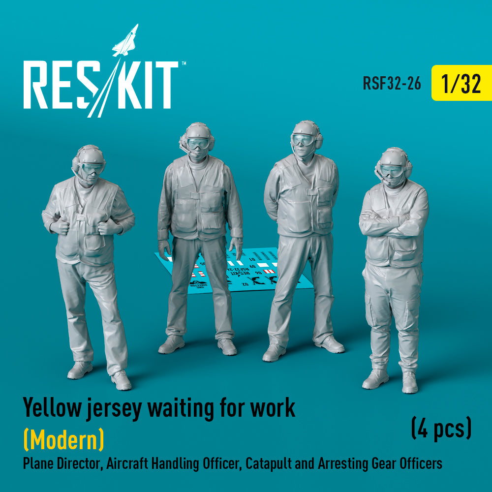 Yellow jersey waiting for work (Modern) Plane Director, Aircraft Handling Officer, Catapult and Arresting Gear Officers (4 pcs) (3D-Printed)